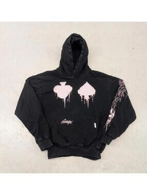 Shihiko Pink and Black Embroidered Spider Web Hoodie